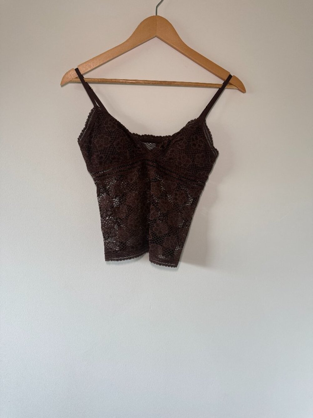 Aerie Real Good Chocolate Brown Floral Lace Cami Top Size Small NWOT